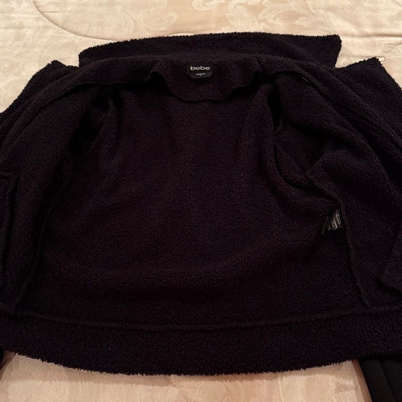 bebe Beautiful Black Teddy Jacket with Gold Zipper and Pockets,soft and comfy - Picture 16 of 16